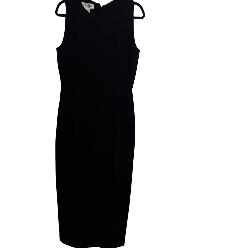 Jones Wear Black Sleeveless Sheath Dress Size 12 Button Back (F11)